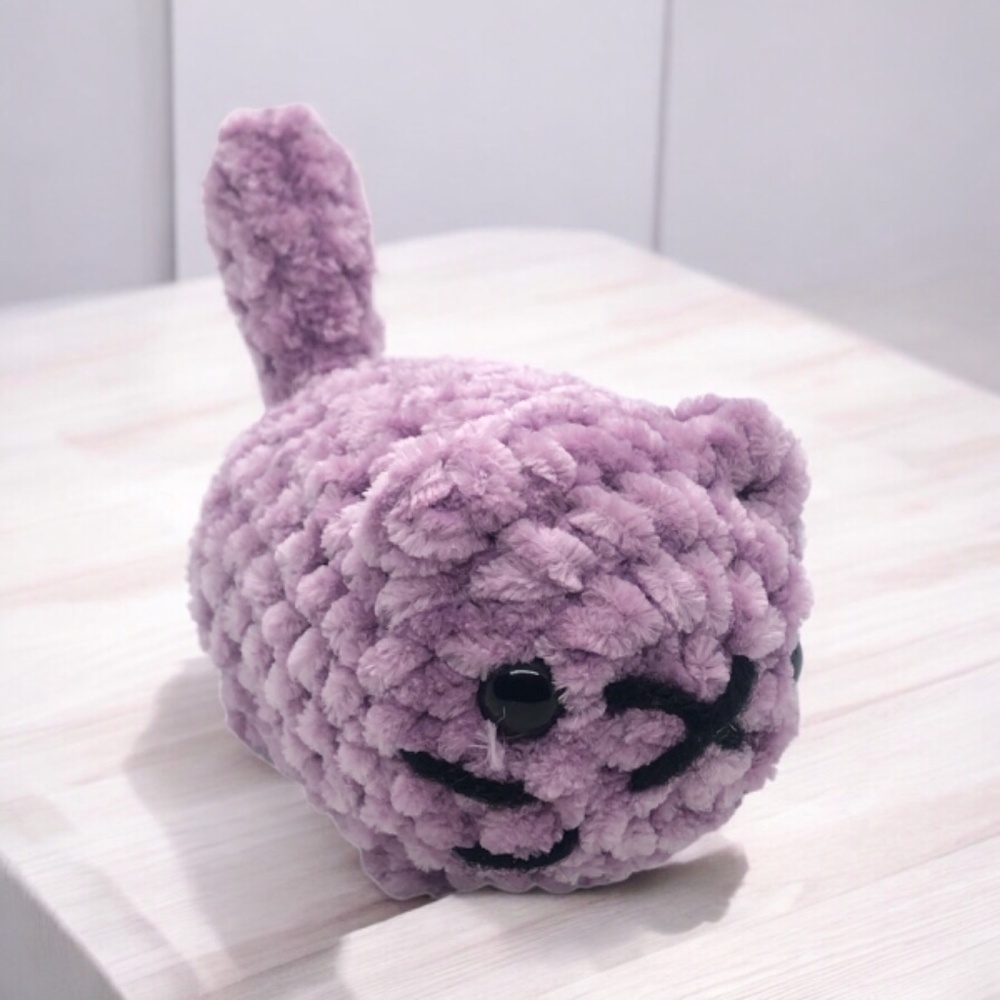 Lavender Chenille Loaf Cat - Handmade Crochet Plushie